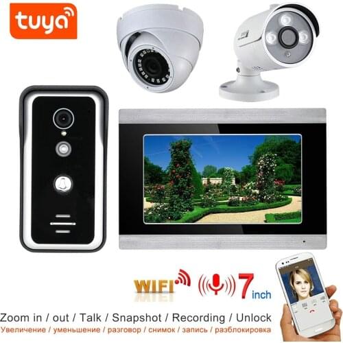 TUYA Wifi Video Intercom Wireless Smart Video Door Phone System Door Intercom with 7" Touch Screen and 2CH AHD Security Camera