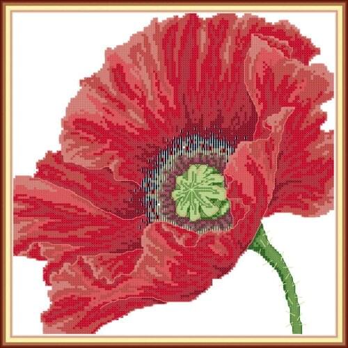 Everlasting Love Big Red Poppy Chinese Cross Stitch Kits Ecological Cotton Printed 14CT 11CT DMC DIY Wedding Decoration For Home