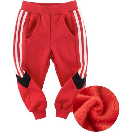 Red Autumn Boys Velvet Pants Cotton Warm teen Clothes Party Toddler Comfortable Soft Trousers For Children Kids