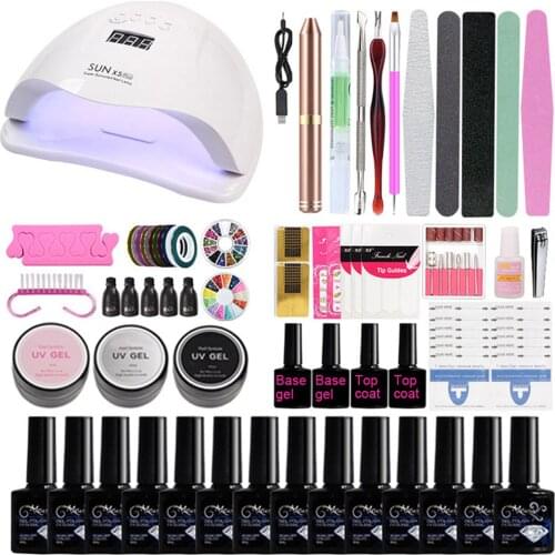 All-in-one Nail Set Complete Nail Art Starter Tools Supplies Nail Gel Extension Kit With 80W Nail White Lamp, Nail Gel