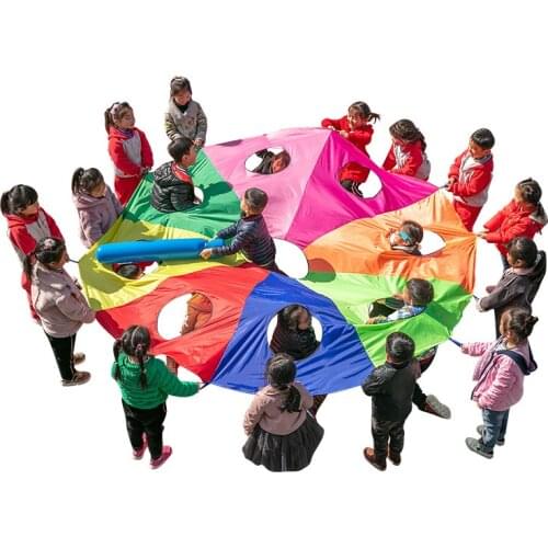 [Funny] 2M/3M/4M/5M/6M Diameter Outdoor game whack-a-mole Rainbow Umbrella Parachute Toy Jump-Sack Ballute Play game mat toy