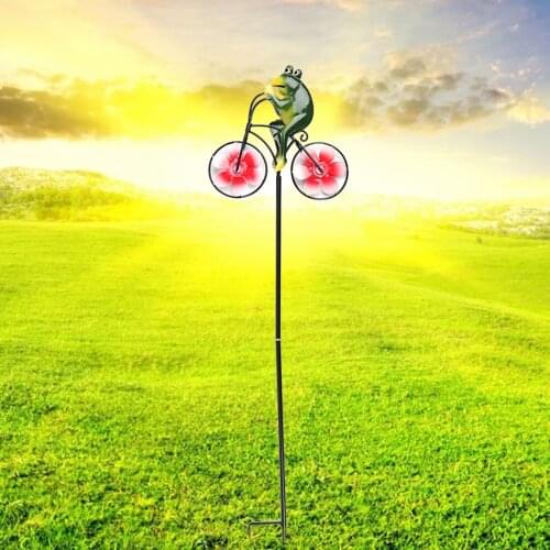Iron Frog Bike DIY Windmill Animal Bicycle Wind Spinner Whirligig Garden Lawn Decorative Gadgets Kids Outdoor Toy