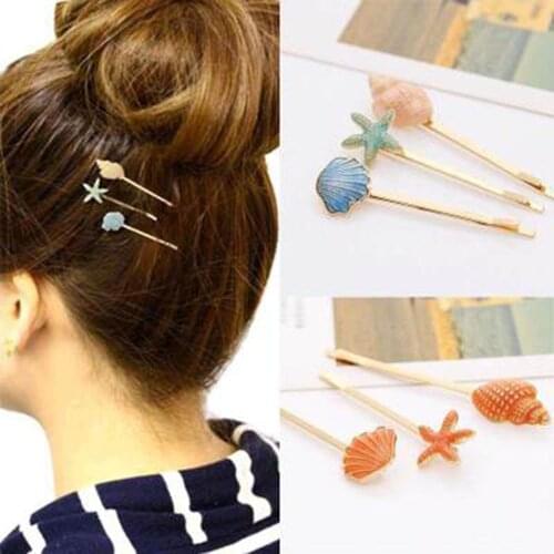 Ocean Style Sweet Candy Color Hairpins Women Cute Vivid Seashell Conch Starfish Shape Girls Hair Clip Casual Side Bangs