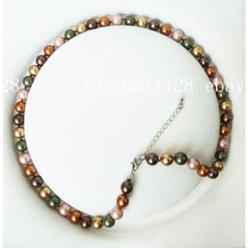 Womens Hair full wigs 8mm round mix color south sea shell pearl fashion necklace AAA style Fine Noble real Natural free shippin
