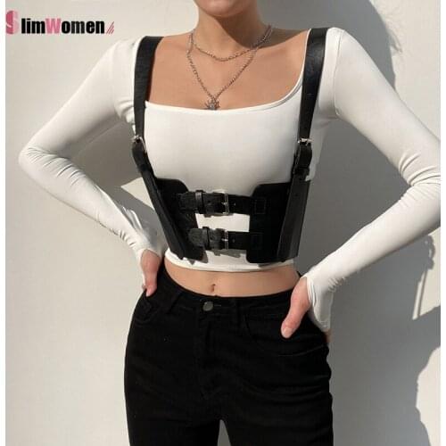 Streetwear Gothic Corset Wide Waist Belt for Women Summer Buckle PU Leather Camis Punk Style Cummerbunds Crop Tops Waistband
