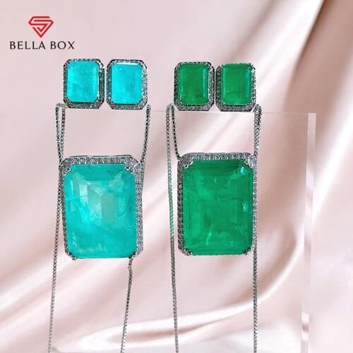 Bella Box Vintage Jewelry Set For Women 925 Sterling Silver Luxury 20*28mm Necklaces 9*12mm Earrings Blue Wedding Fine Jewelry