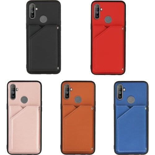 10Pcs/Lot Skin Sensation Leather Back Phone Case For OPPO A7 A5S A12 Realme 6 7 C3 C11 C15 F17 Pro A93 A53 Card Holder Cover