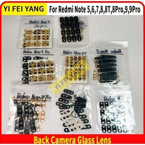 10Pcs Original Rear Back Camera Glass Lens For Xiaomi Redmi Note 5 6 7 8 8T 8 9 Pro Cover Glass Bezel With Adhesive Sticker