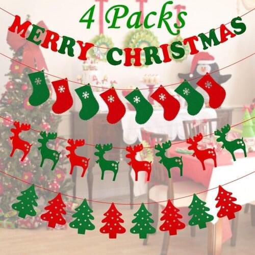 4 Pack of Christmas Banners 2017 Newest Happy Hanging Festival String Flags Trees/Reindeer/Socks/Words for Outdoor Indoor Christ