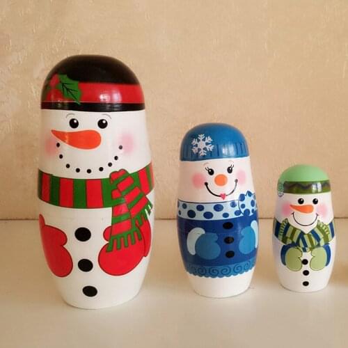 5Pcs/Set Christmas Snowman Russian Wooden Matryoshka Nesting Dolls Kid Toy Gifts AN88