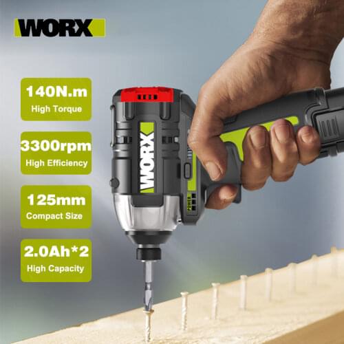 WORX WU132 Brushless Motor 140N.m Cordless Impact Screwdriver 12V Battery Electric Impact Drill Power Tools