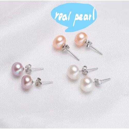 White pink purple simple and cold style compact cultured pearl earrings 925 sterling silver earrings for female gifts 2021