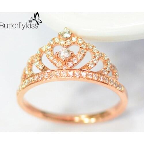 BK 18k Genuine Gold Rings For Women VS D Color Moissanite Gemstone Rose Gold 2.35g Crown Shape Wedding Engagement Lady Jewelry