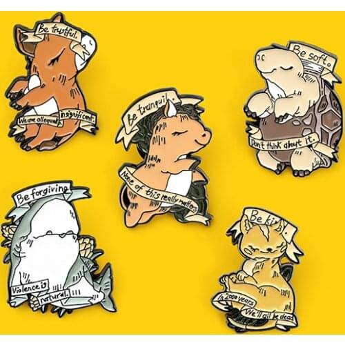 Animals Banner Enamel Pin Custom Tortoise Horse Donkey Cat Shark Whale Brooches Bag Clothes Lapel Badge Jewelry Gift for Friends