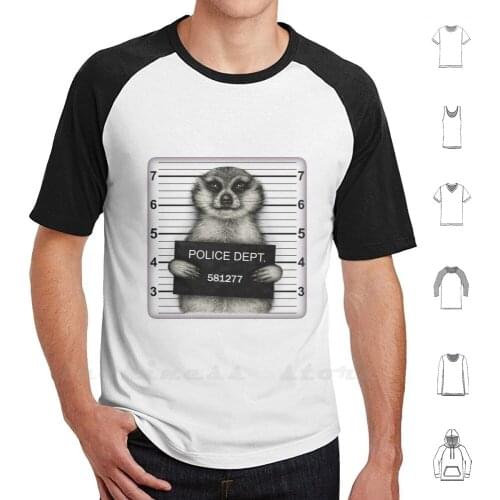 Meerkat Mugshot T Shirt Big Size 100% Cotton Meerkat Ink Pen Ink Hand Drawn Holding Looking Looking Forward Fuzzy Fluffy Animal