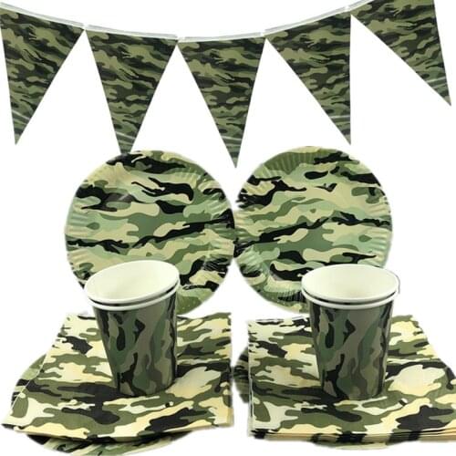 Camouflage Theme Party Army Green Decorations Tableware Banners Napkins Paper Cup Plate Baby Shower Kids Birthday Party Supplie