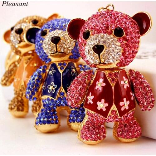 Creative Cute Crystal Bear Keychain Ladies Bag Accessories Bear Keychain Metal Car Pendant Gift