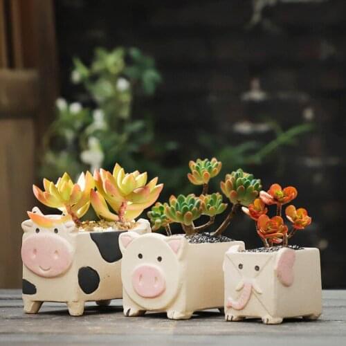 Creative cartoon ceramic pig flower pot succulent cactus plant potted outdoor balcony garden decoration home accessories