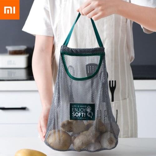Xiaomi Kitchen Fruit Vegetable Storage Mesh Bag Wall-mounted Sundries Storage Bag Organize Portable Breathable Hanging Holder