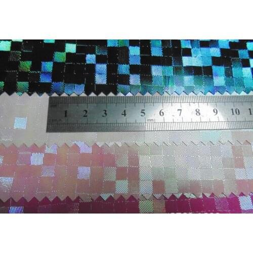 Laser PVC Crystal grid fabric/ holographic faux PU leather material for Jewelry box packaging synthetic leather