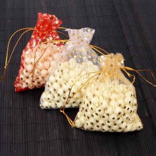 100Pcs 9x12cm gold star Bag High Quality Fashion Organza Bags Nice Jewelry Packaging Bags Wedding Christmas Gift Pouches Bag