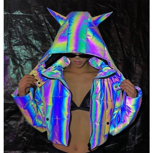 Fashion Women Winter Reflective Parkas Down Outcoats Thick Oversized Cool Luminous Hooded Jackets Coats Chaquetas Mujer Invierno