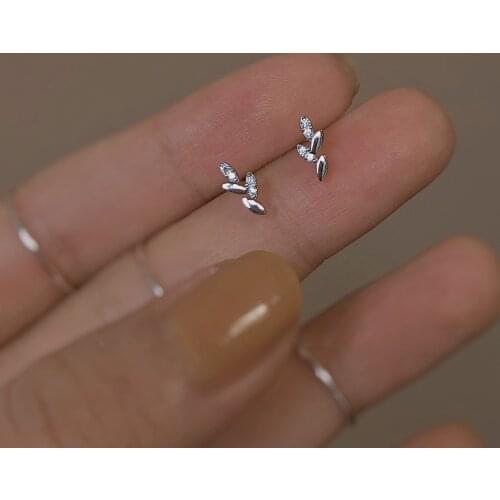 Fashion Minimalism Ivy Leaf Stud Earrings Silver Color CZ Zircon Earrings for Women Girls Fine Earrings Party Earrings Jewelry