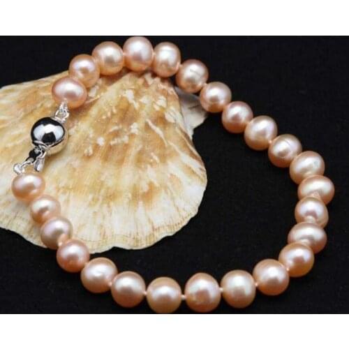 Natural 8-9mm Pink Akoya Cultured Pearl Bracelet 7.5"
