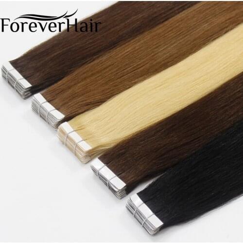 FOREVER HAIR 2.0g/pc 14" Real Remy Skin Weft Adhesive Tape In Human Hair Extension Full Cuticle PU Tape On Hair Extensions 40g
