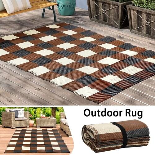 Non-slip Rug for Outdoor Patio Portable Waterproof Plaid Picnic Mat Cleaning Reversible Mats Multifunctional Floor Mat PP Carpet