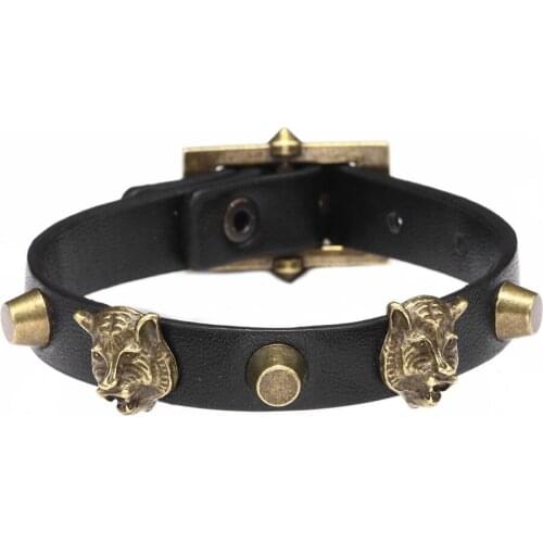 New Fashion Mens Jewelry Antique Bronze Tiger Head Punk Leather Bracelets Adjustable Alloy & Leather Male Bracelets Accessories