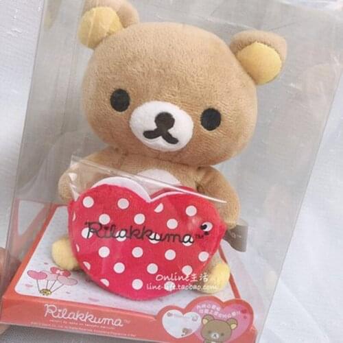 New Cute Rilakkuma Bear With Heart-shaped Card Mini Plush Stuffed 14CM Doll Toy Kids Baby Girlfriend Christmas Birthday Gifts