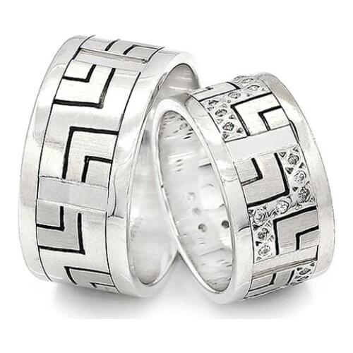 Couple Wedding Ring Sterling Silver 925 Woman And Man Luxury Jewelry Bands Fashion Engagement Anniversary Ancient Greek Model