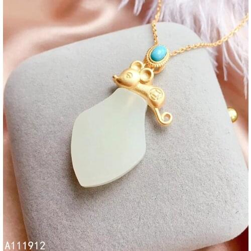 KJJEAXCMY fine jewelry natural white jade 925 sterling silver new women mouse pendant necklace support test popular