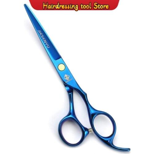 Hairdressing Scissors Blue 6.0 Inch Blind Hole Personality Handle Simple Stainless Steel Type Model Number High-end Total Length