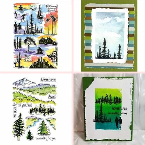 Nature Scene Clear Transparent Stamps Mountains Trees Sunset Walking Boating Pattern DIY Scrapbooking Craft Paper Cards 2020