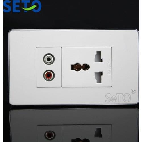 SeTo 120 Type One Port Red & White Audio + Three Hole Power Socket Wall Plate Socket Keystone Faceplate