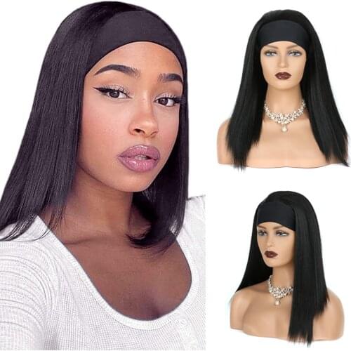 Synthetic Yaki Kinkly Straight Headband Wigs For Black Women Postiche Cheveux Afro Natural Headband Wigs with Bangs