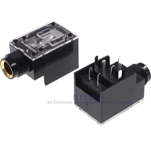 500 pcs TRS 1/4" 6.35 mm stereo phone Jack socket Headphone Connector 3 conductor 7 contact through hole right angle Transparent