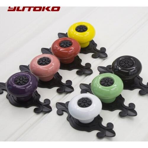 YUTOKO Antique Black Ceramic Drawer Knobs Cabinet Cupboard Handles European Style Knobs Single Hole Handles Furniture Hardware