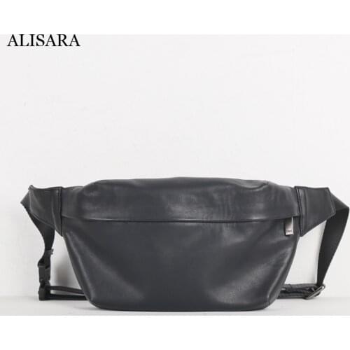 Alisara Women Waist Bag First Layer Cow Leather High Quality Casual Chest Bag Travel Cell Phone Pack Unisex Small Satchels