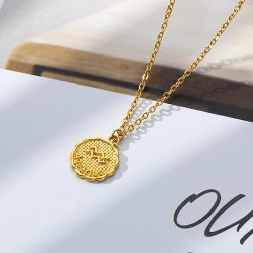 Women Men Stainless Steel Constellation Accessories Aquarius Scorpio Round Zodiac Sign Necklaces Pendants Best Friend Gifts