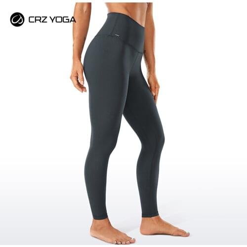 CRZ YOGA Women Matte Brushed Yoga Leggings 28 Inches - High Waisted Warm Tights Tummy Control Workout Pants