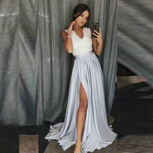 An003 2020 Hot Selling Cape Sleeves Evening Dress A-Line Sexy High Slit Girls Party Dress Robe Soiree Prom Gown