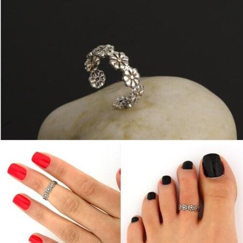 New Anillos Vintage Small Daisy Flower Joints Ring Beach Jewelry Carved Adjustable Open Toe Ring Foot Women Jewelry Anel Gift