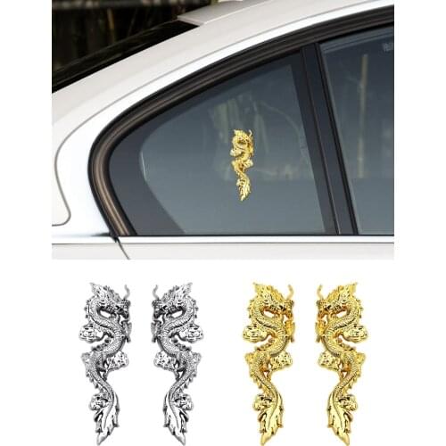 1 Pair 3D Metal Chrome Chinese Dragon Character Emblem Badge Decal Car Stickers for BMW Benz VW Ford Car Styling