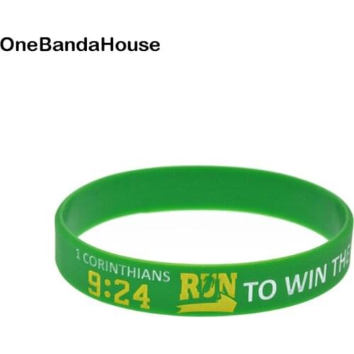 1PC One Corinthians 9 24 Run To Win The Prize Jesus Silicone Bracelet Green