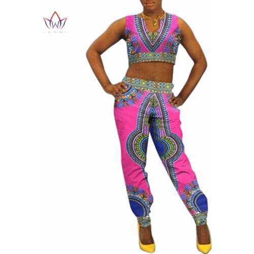2021 African Print Cotton Suit Woman Plus Size 2 Pieces short Top and Pants Set African Traditional Dashiki Clothing BRW WY770