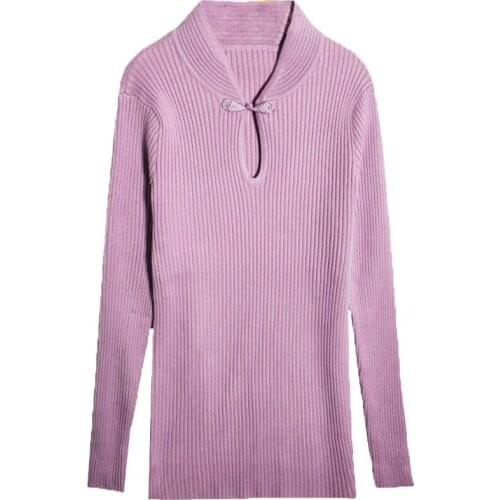 2021 tight knit blouse women long sleeve pullover cheongsam retro stand collar buckle sweater autumn winter bottomed qipao shirt