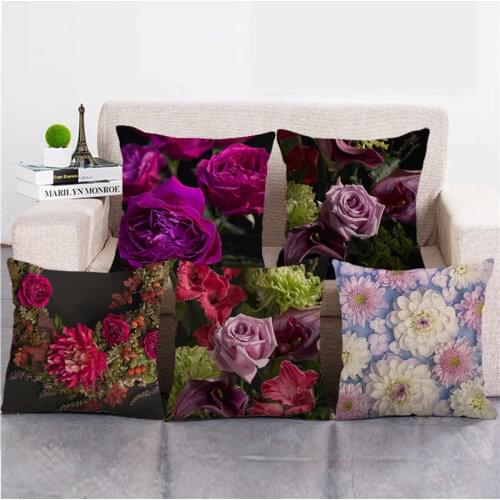 45cm*45cm Beautiful Rose Flowers In The Basket Plants Linen/Cotton Throw Pillow Covers Couch Cushion Cover Home Decor Pillowcase